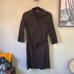 Y2K J. Crew Chocolate Brown Cotton Tie-Waist Shirtdress Size 2